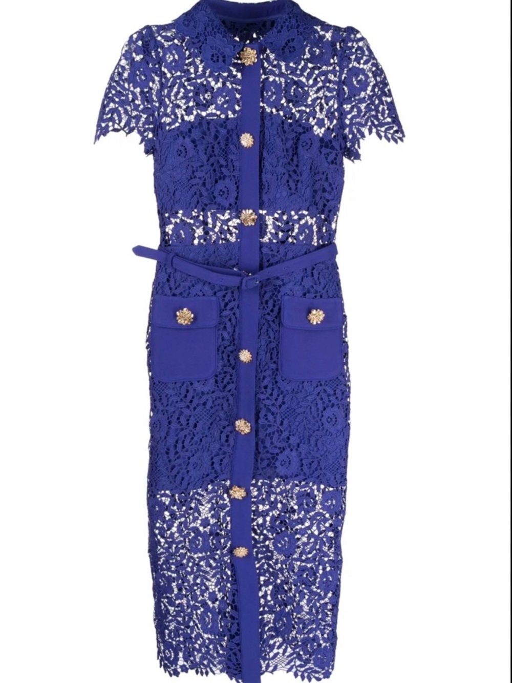 NWT Self-Portrait Belted Lace Blue Midi Dress